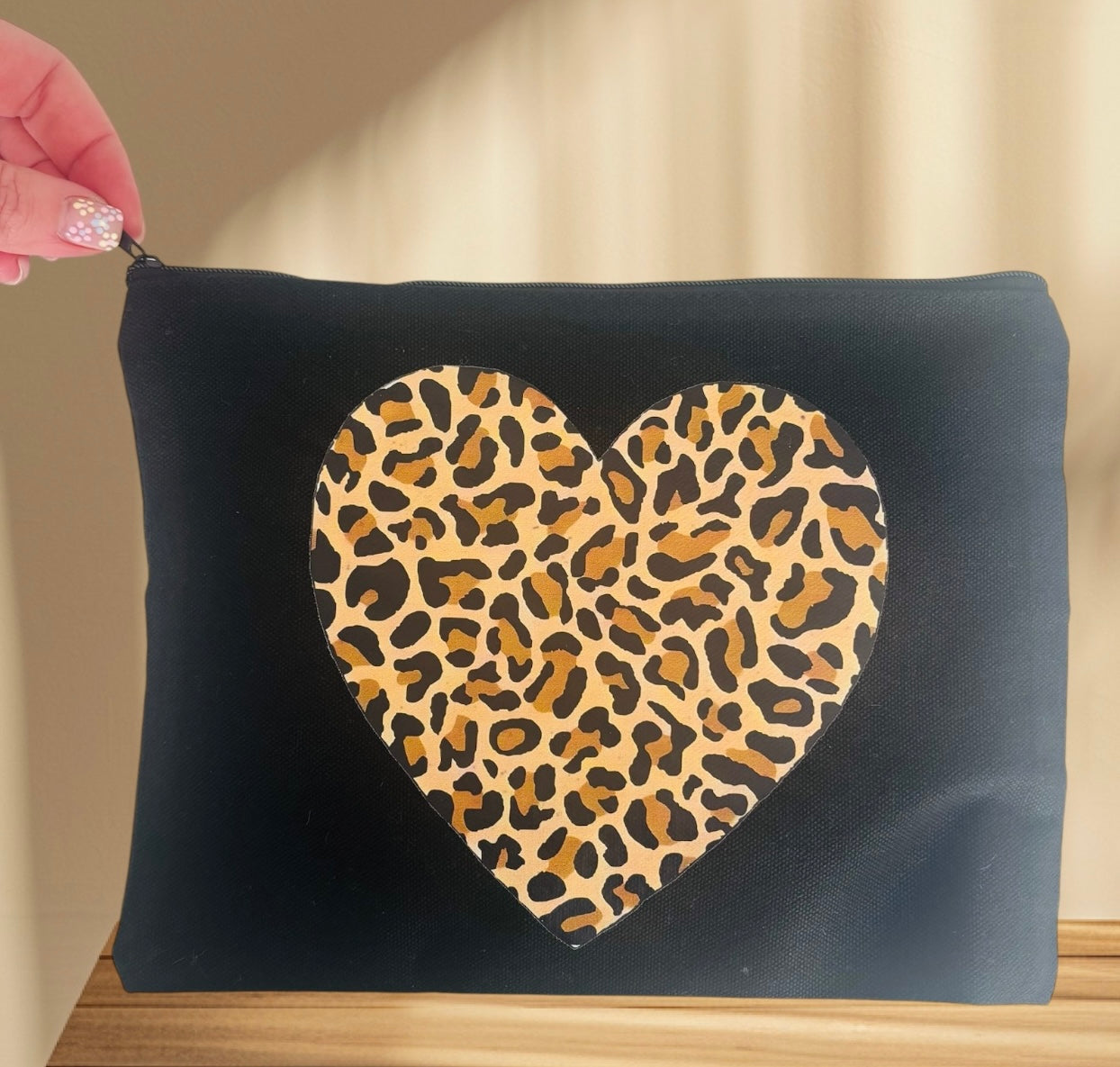 Leopard Heart Make Up Pouch