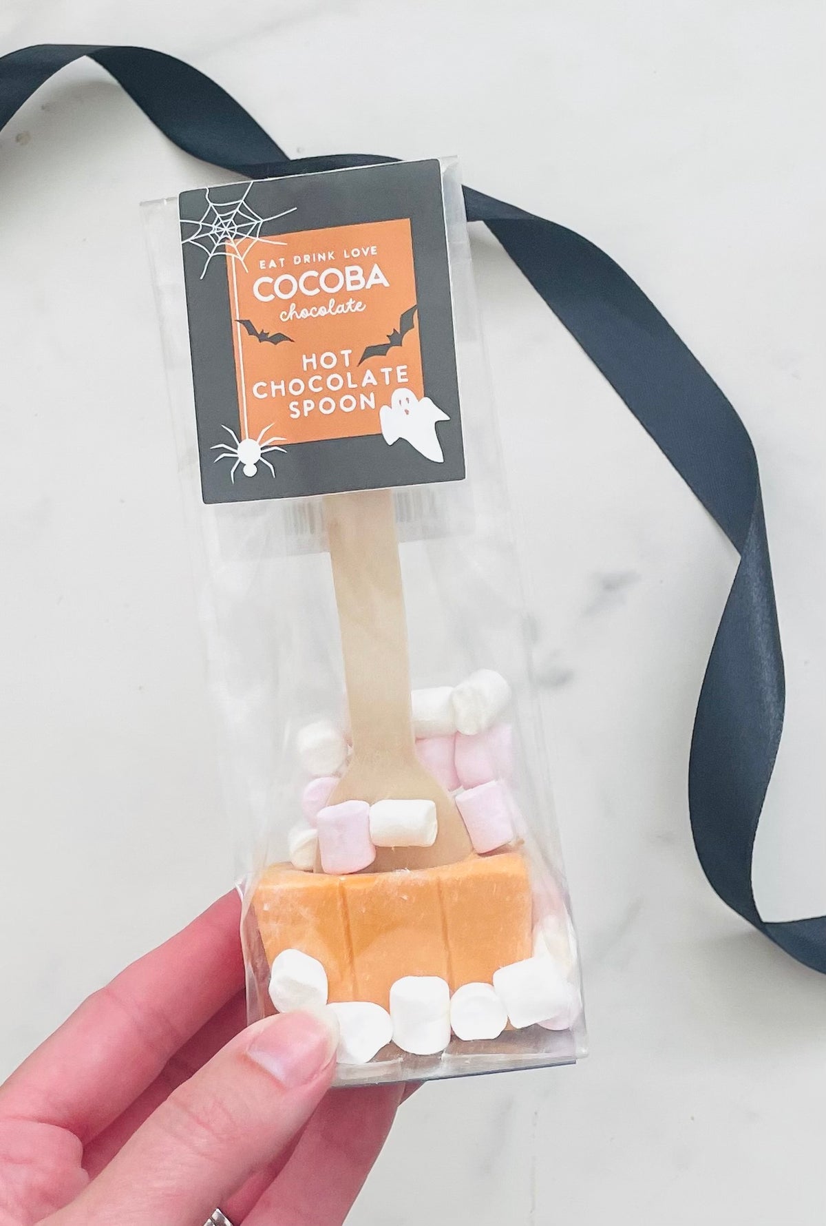 Halloween Orange Hot Chocolate Spoon With Marshmallows