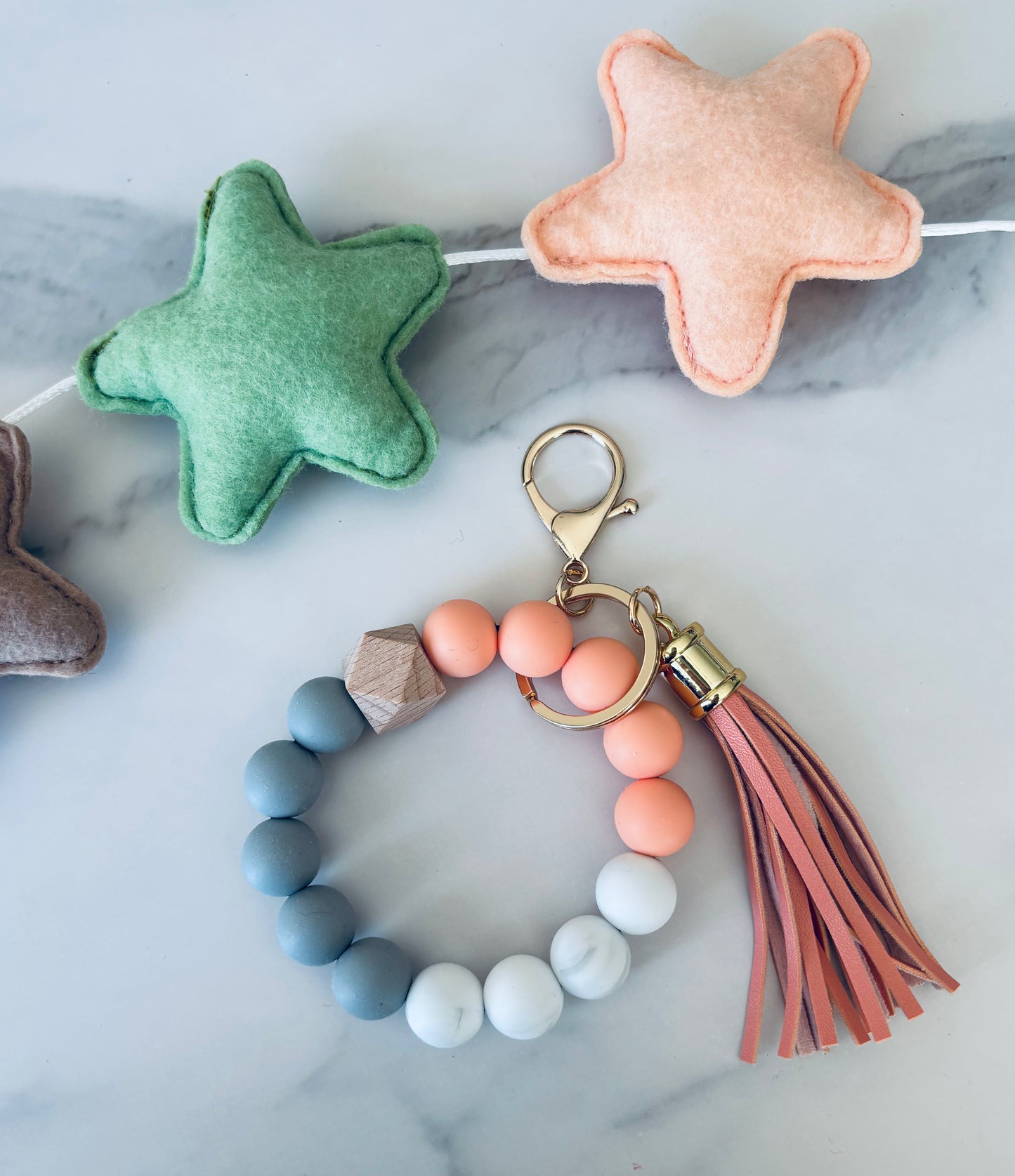Coral Beaded Keyring Wristlet