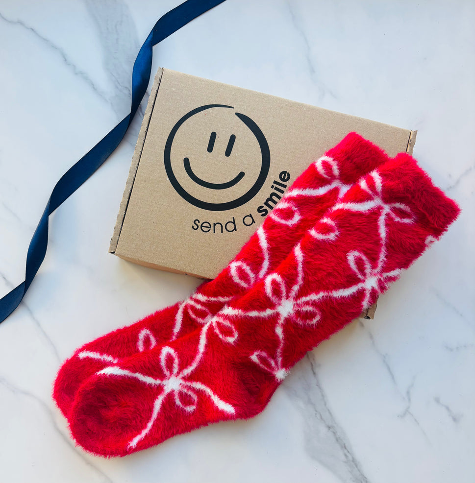 Red Fluffy Bow Socks