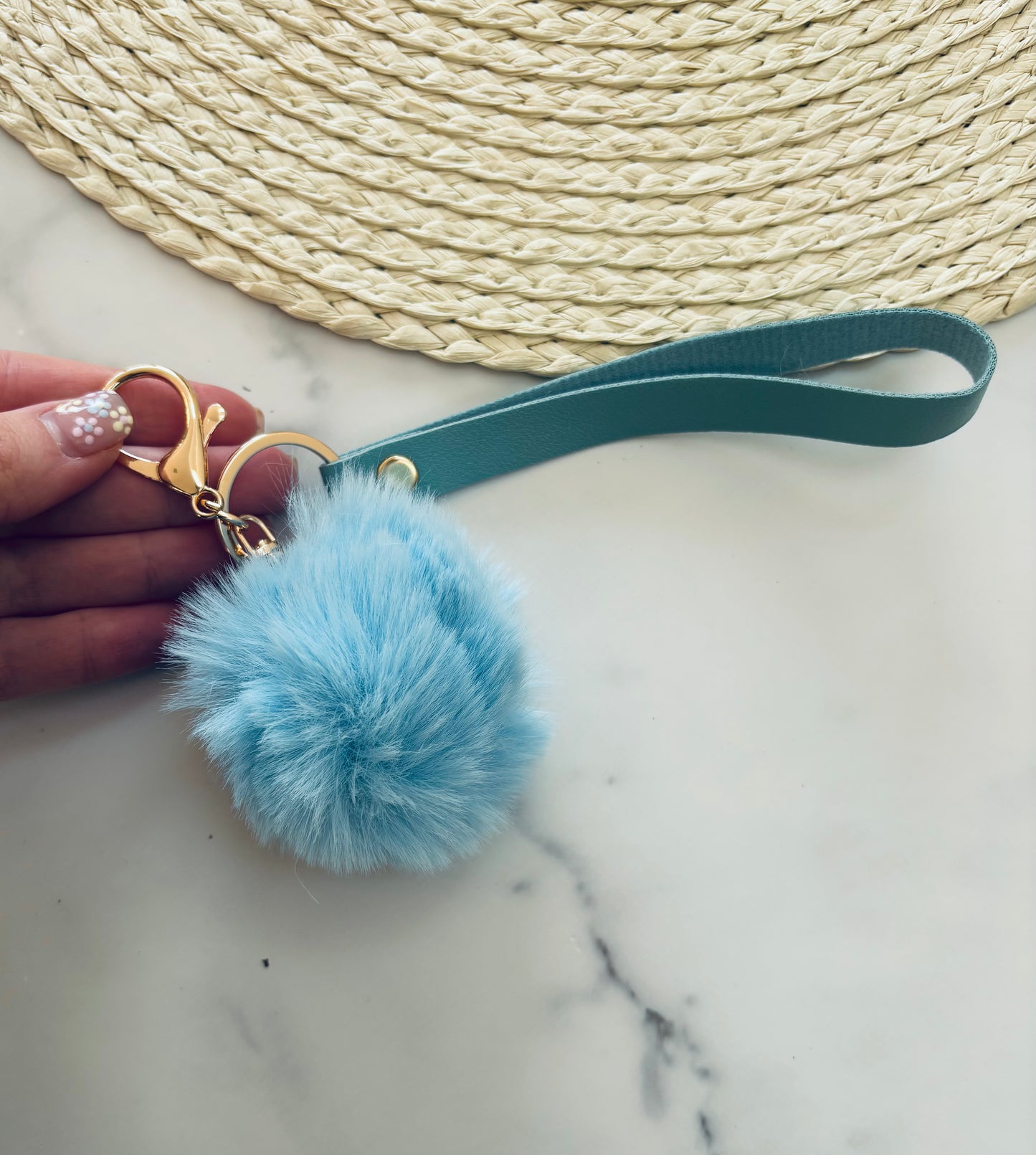 Blue Pom Pom Keychain