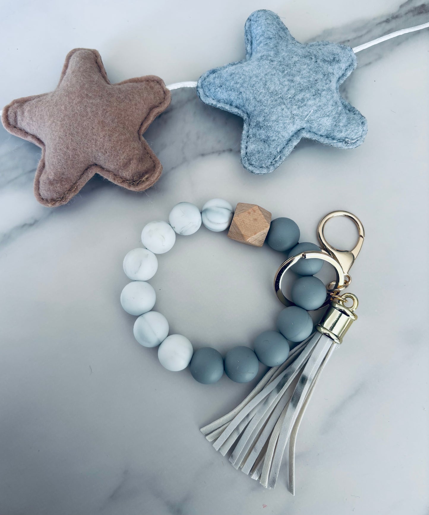 Grey Beaded Keyring Wristlet