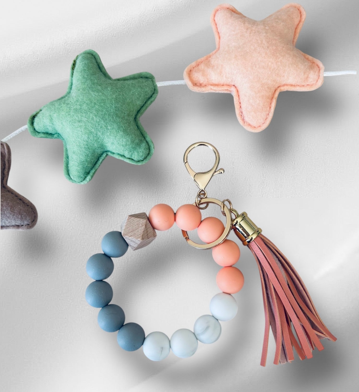 Coral Beaded Keyring Wristlet