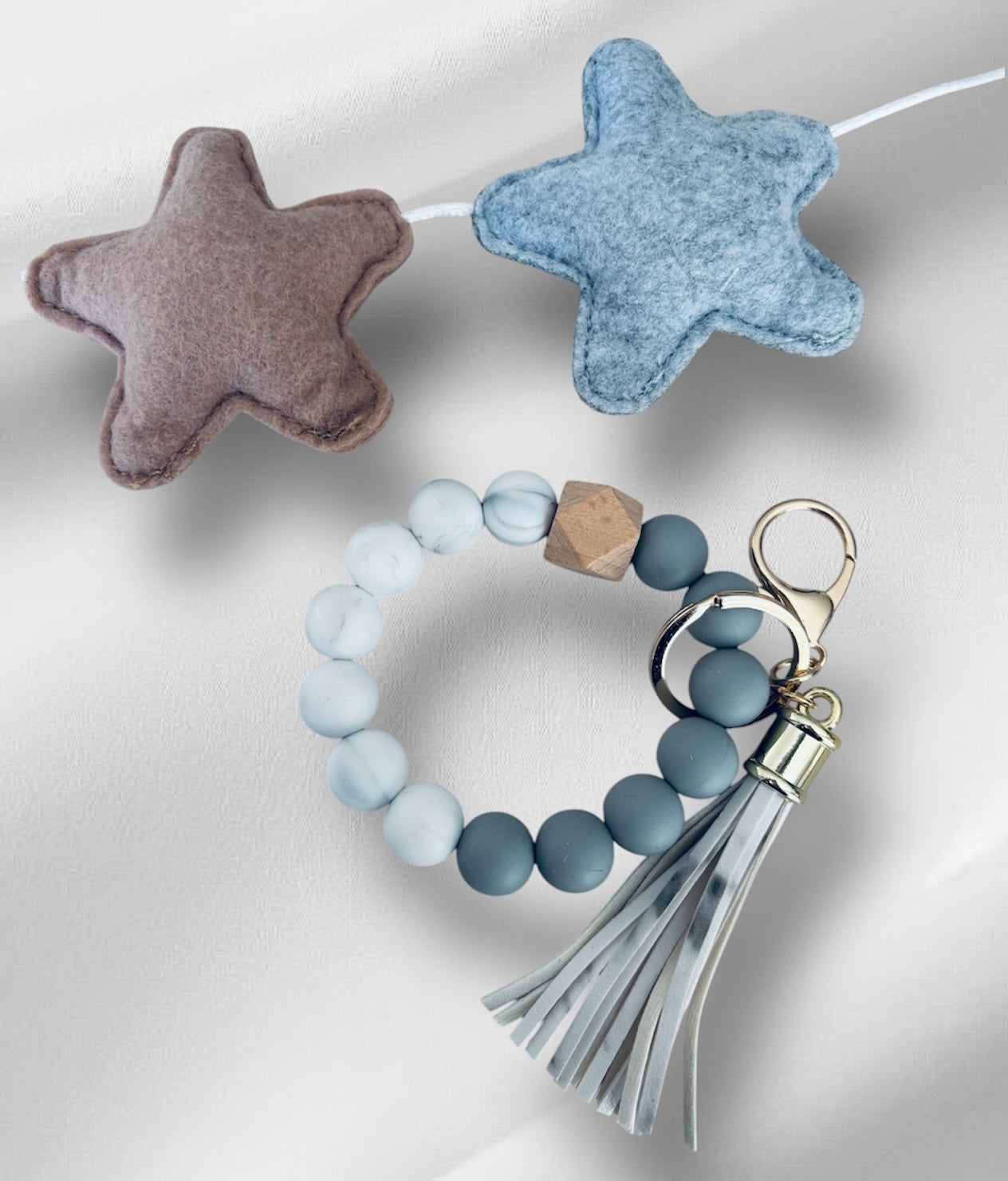 Grey Beaded Keyring Wristlet