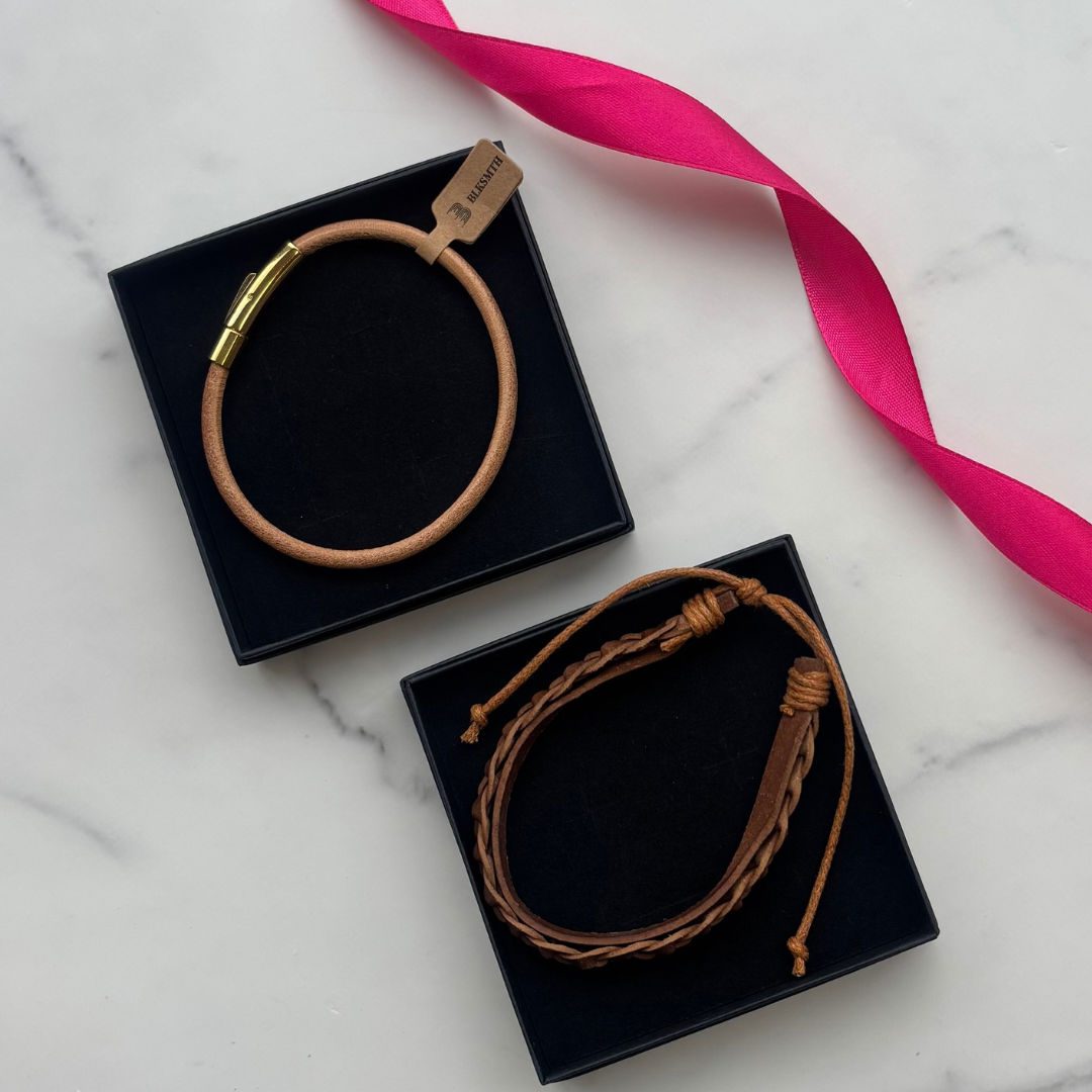 3rd Wedding Anniversary Gift for a Couple – Leather Bracelets Set